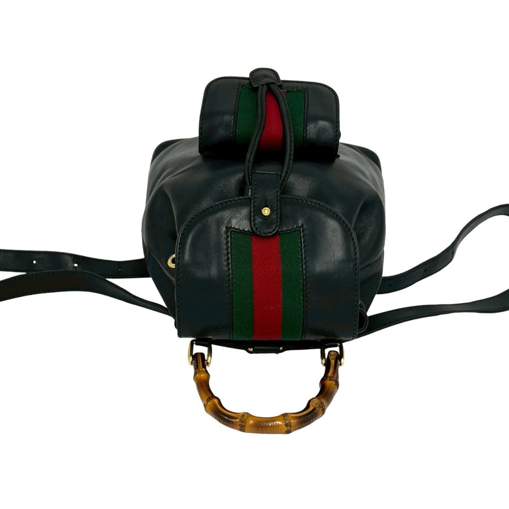 GUCCI Vintage Black Leather Bamboo Backpack - Picture 4 of 10
